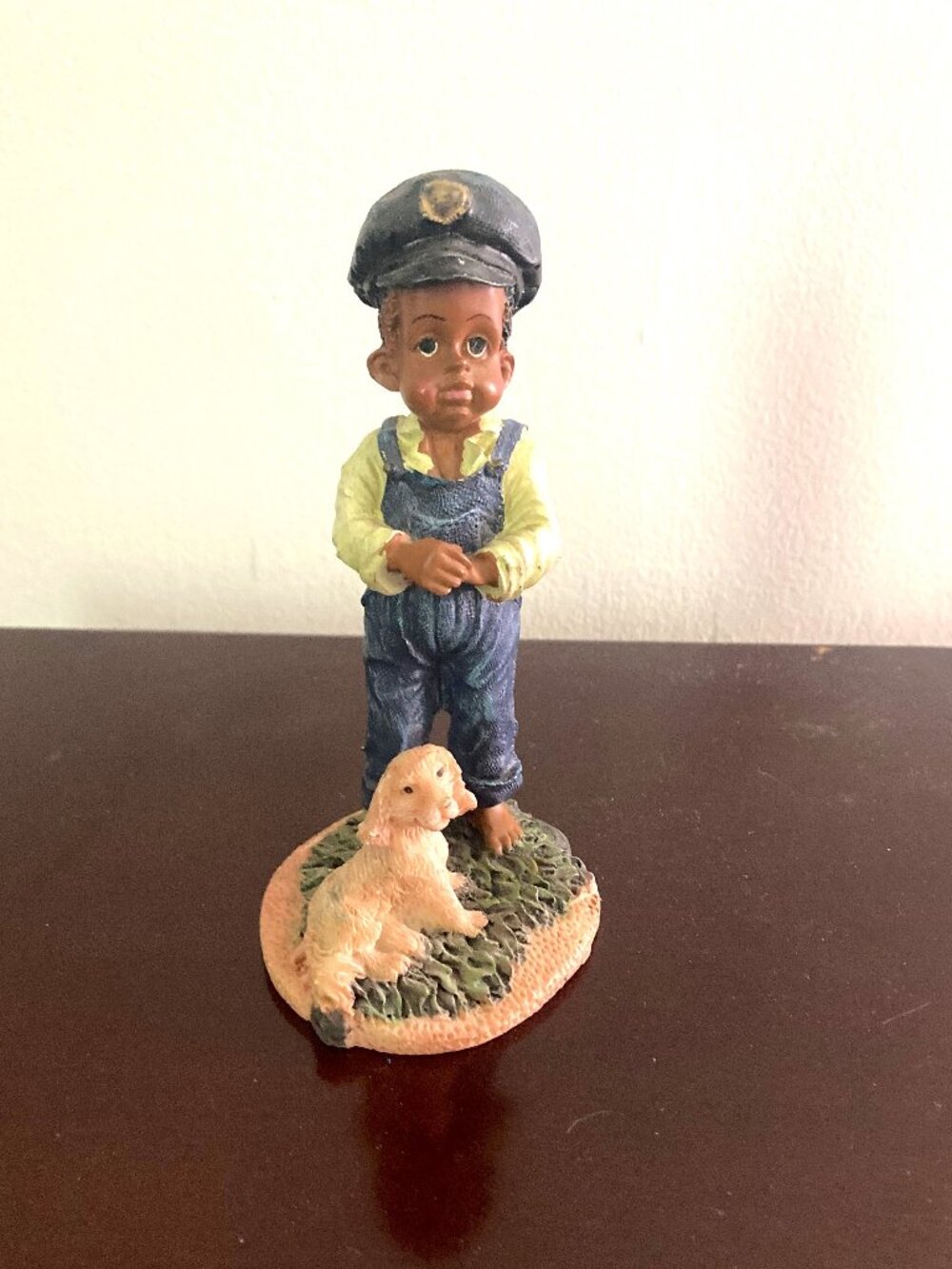 Vintage African American figurine of boy with his dog 4 1/2 inches